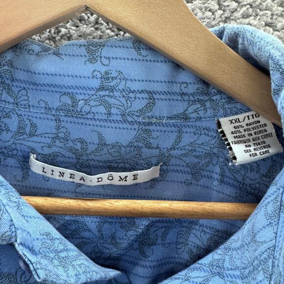 Linea Dome Men's Blue Button-Up Short Sleeve Shirt XXL Floral Casual Vintage - Picture 7 of 10